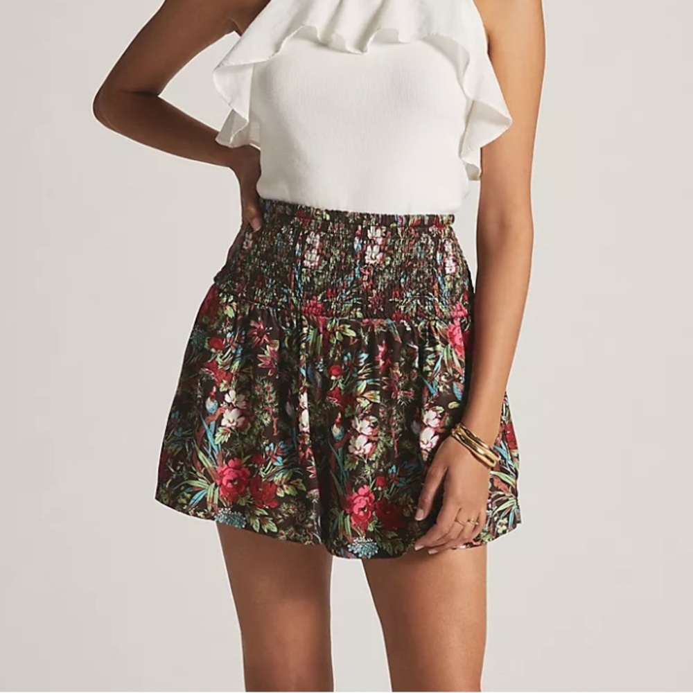 Anthropologie Smocked High Waist Floral Shorts - M